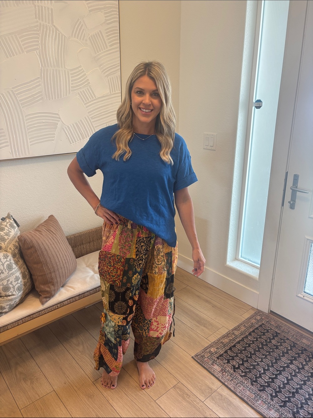 NEW Boho Patchwork Wide-Leg Pants - Multicolor/with blue Zenana Top